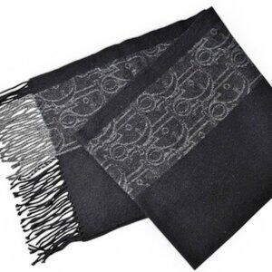 Dior Scarf Winter Wool Cashmere Logo Trotter Black Gray
